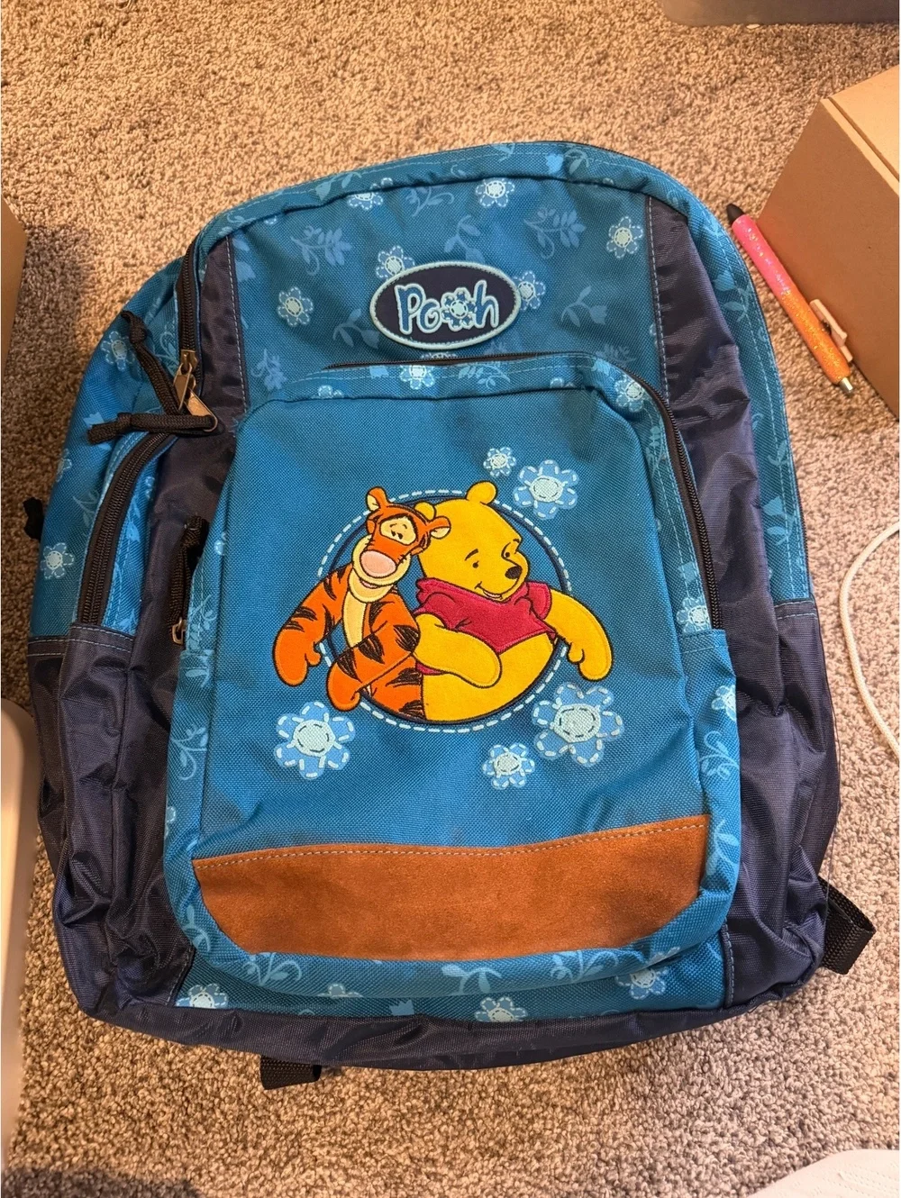 Vintage Disney Winnie the Pooh and Tigger Blue Backpack